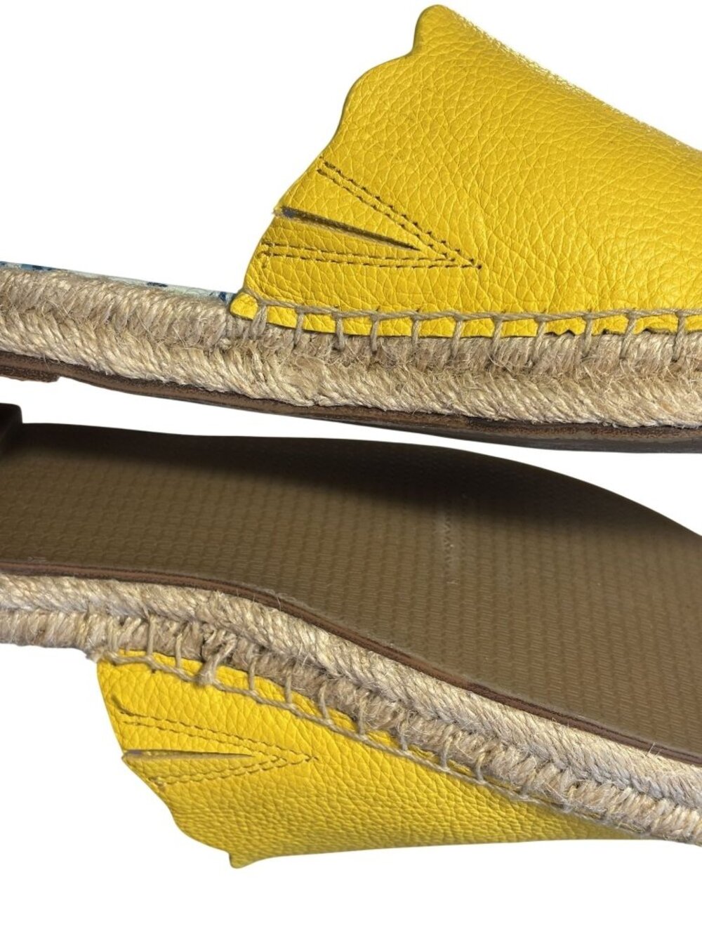 Aries Yellow Leather Scalloped Espadrille Slides Woven Tropical Print Sole Size - Picture 3 of 8